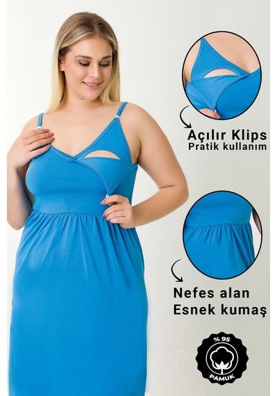 Parlingerie Hamile Lohusa Geceliği İp Askılı Mavi