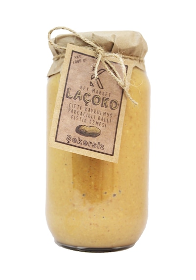 Laçoko Şekersiz Katkısız Glutensiz Doğal Çifte Kavrulmuş Parçacıklı Ballı Yer Fıstığı Ezmesi 1 KG
