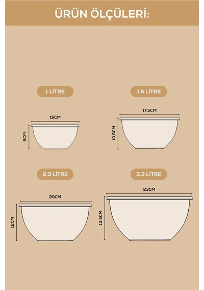 4 Lü Yuvarlak Kase Seti Antrasit 1l, 1.5l, 2.3l, 3.3l Kapaklı Çok Amaçlı Mutfak Saklama Kabı Antrasit