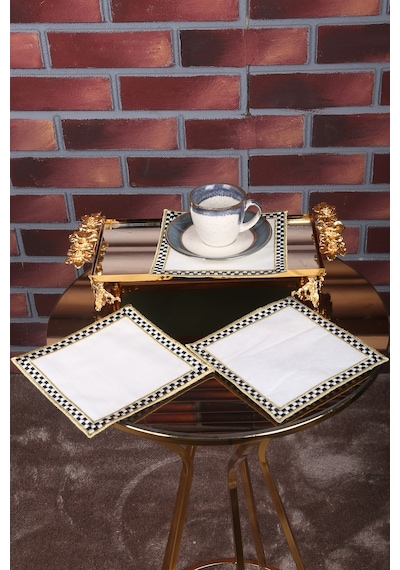 Damalı 6'lı Linen Keten Kahve Yanı Kokteyl Sunum Parti Peçetesi
