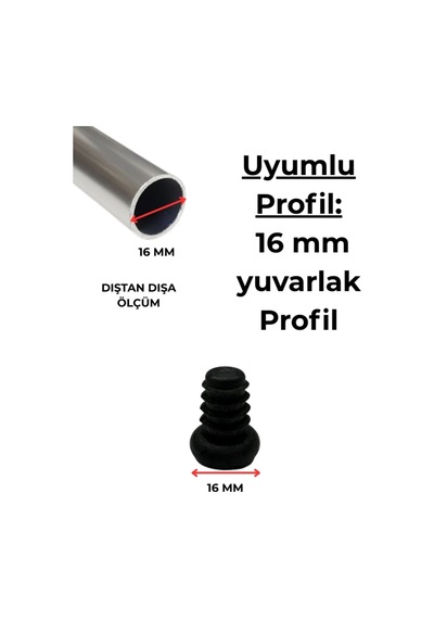 16 Mm İç Yuvarlak Tapa Sehpa Sandalye Masa İçe Geçme Profil Boru Tapası Kelebek 4 Adet Siyah Diğer