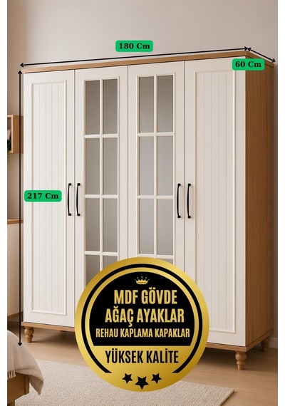 Nefes 4 Kapaklı Dolap Aytaşı Renk Mdf Gürgen Ağacı Ayaklı Diğer