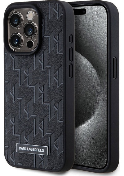 Apple Uyumlu iPhone  15 Pro Max Kılıf Karl Lagerfeld Lisanslı Magsafe Şarj Özellikli Kl Yazılı Hot Stamp Siyah