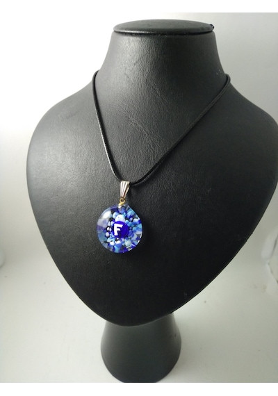 Cam Harf Kolye – Handmade El Yapimi Murano– (F) Harfi Modeli Gümüş
