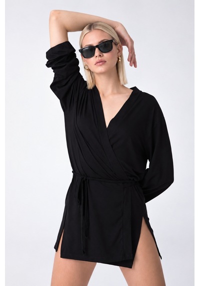 Cloudymood Kadın Siyah Kuşaklı Ultra Soft Kimono Siyah - 924380525 Siyah