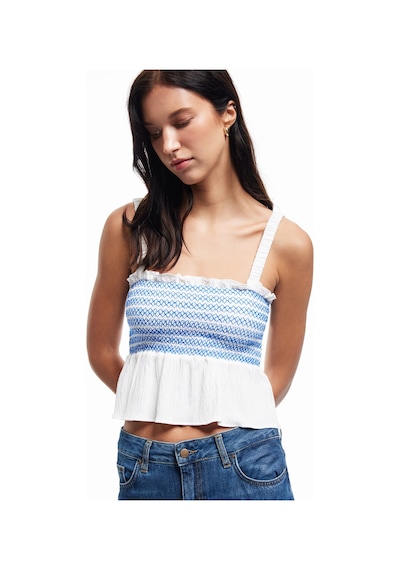 Koton Gipeli Brodeli Fisto Detaylı Kare Yaka Askılı Crop Bluz Ekru 5sak30085ew Ekru
