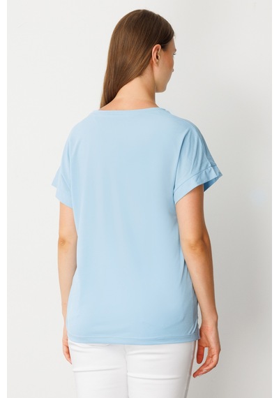 On Kadın Büyük Beden V Yaka Parçalı T-shirt 71476 Açık Mavi