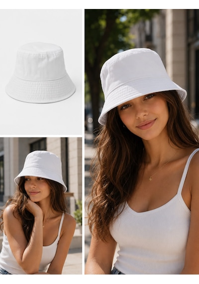 Beyaz Kadın Bucket Şapka Günlük Kullanım Ve Güneş Şapkası