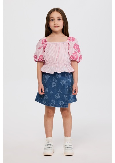 Panço Kız Çocuk Karpuz Kollu Pembe Bluz
