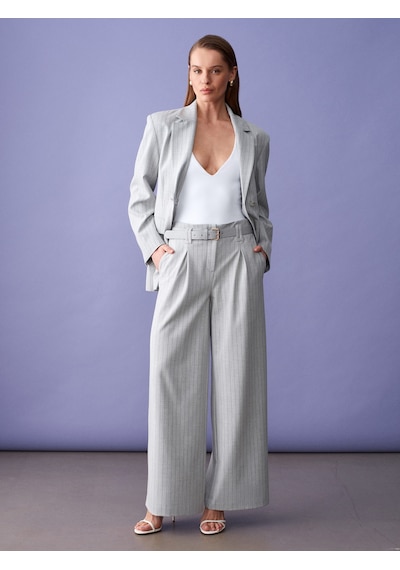 Dilvin 72682 Kemerli Pileli Pantolon-gri