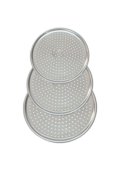 3'lü Set Lüx Delikli Pizza Tepsisi Lahmacun Pide Tepsisi 28-32-36 Cm Krom Krom