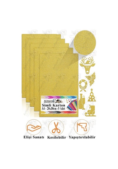 Simli Karton A4 20x30 Cm 5 Li 1 Paket Simli Fon Kartonu Parıltılı Kağıt Anasınıfı Kreş Etkinlik Proje Dekoratif Sarı