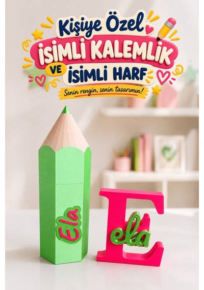 Çocuk İsimli Kalemlik Ve Dekoratif Kutu Harf Dekoratif Çocuk Hediyesi Kişiye Özel Kalemlik Çok Renkli