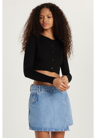Tudors Kadın Slim Fit Dar Kesim Uzun Kollu Bisiklet Yaka Siyah Hırka-34091 Siyah