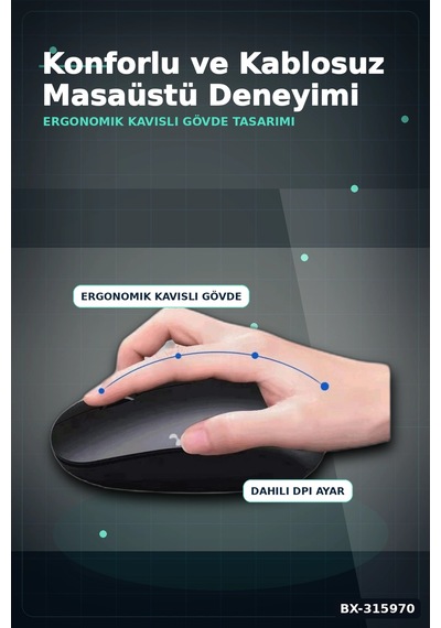 Sessiz Kablosuz Mouse 1600 Dpı Optik Sensörlü 10 Metre Menzilli Usb Fare Bx-315970 Belirtilmemiş
