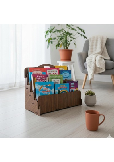 Carry Montessori 4 Raflı Ahşap Mini Kitaplık -çocuk Odası Kitaplık Ceviz Renk Diğer