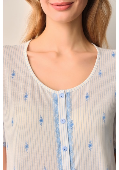 Suwen Maria Pamuklu Gömlek Yaka Pijama Takımı Sh26610660b348 Mavi