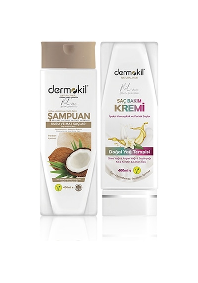 Dermokil Hindistan Cevizi Özlü Şampuan 400 ml + Saç Kremi 400Ml 2
