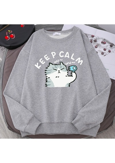 Startmore Startmoreeğlenceli Kedi Saç Kurutma Makinesi Kullanarak Sevimli Baskı Kapüşonlular Erkek Kadın Komik B Gri