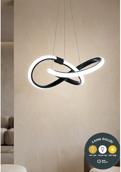 Kar Çiçeği Sarkıt Siyah 3 Renkli Modern Ledli Salon Mutfak Oda Hol Ledli Avize