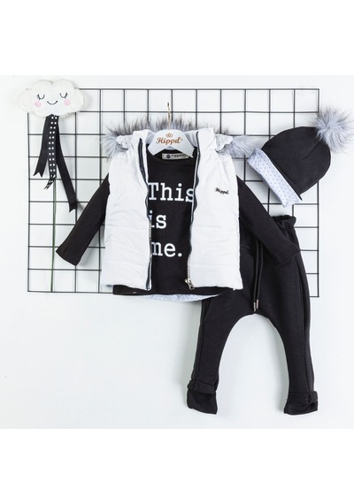 Hippil Baby Hippıl Baby 0357-4110 Kız Üçlü Yelekli Takım Beyaz