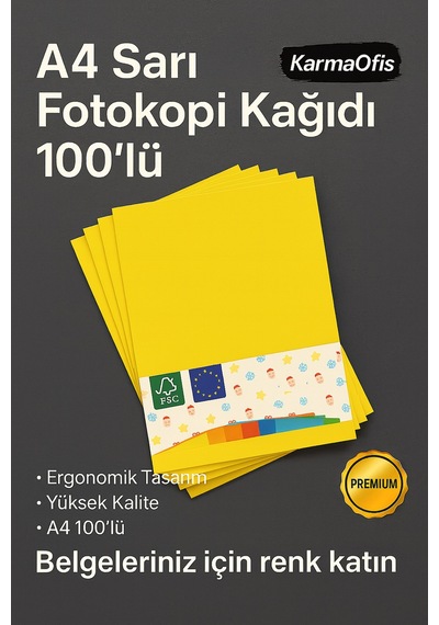 Sarı Renk A4 Fotokopi Kağıdı 100'lü Yüksek Kalite