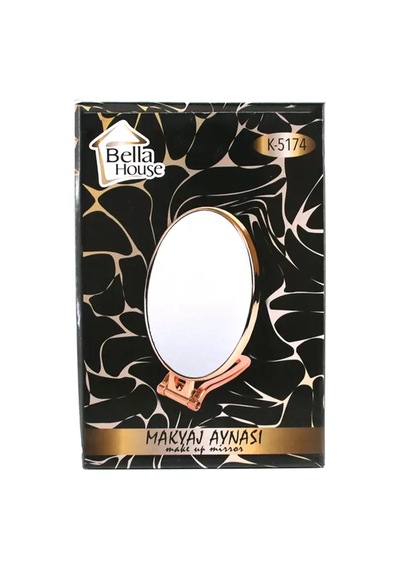 Oval Çift Taraflı Makyaj Aynası 16.5x13 Cm Katlanır Ayaklı Bakır