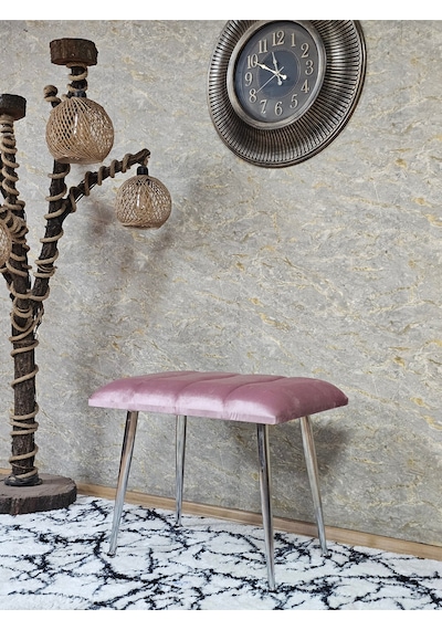 Zafir Krom Sivriltme Ayaklı 60 Cm Puf Bench - Puf - Bench - Oturak - Mutfak Oturağı - Antre Oturağı Pembe