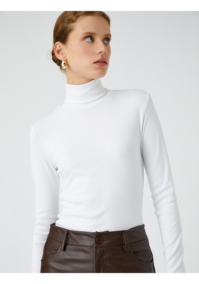 Koton Balıkçı Yaka Tişört Uzun Kollu Slim Fit Beyaz 4wak60002ek 4WAK60002EK000 Beyaz