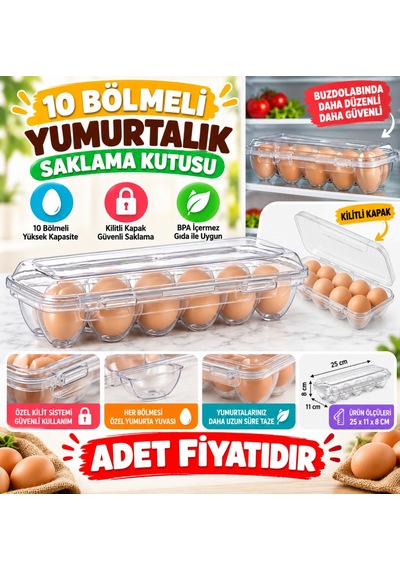 10 Bölmeli Kilitli Kapaklı Yumurtalık Saklama Kutusu Yu110 Adet Fiyatıdır Belirtilmemiş