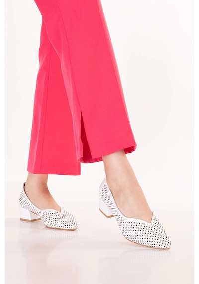 Gondol Hakiki Deri Lazer Delikli Kısa Topuklu Ayakkabı Şhn.1098 Beyaz