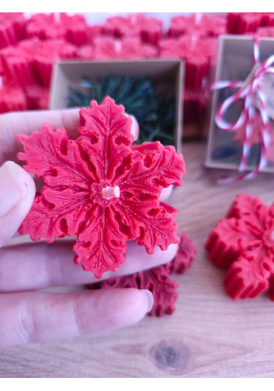Kırmızı Kartanesi Soya Wax Mum - El Yapımı - Kış & Yılbaşı Ev Dekorasyonu Kirmizi