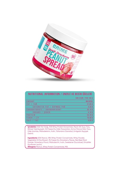 Prime Nutrition Smooth Strawberry Peanut Spread 350 Gram Çilekli Fıstık Kreması