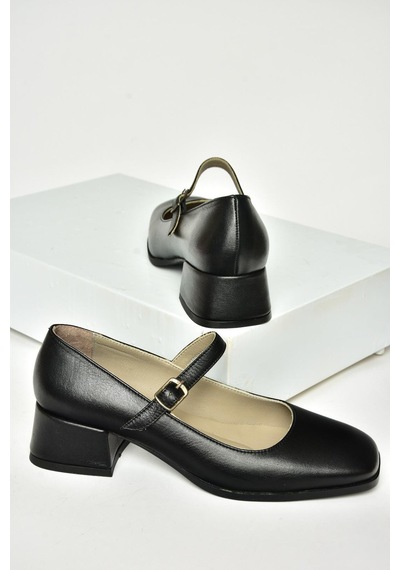 Fox Shoes T908014103 Siyah Hakiki Deri Alçak Topuklu Kadın Ayakkabı Siyah