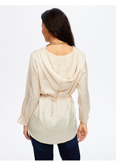 Faik Sönmez Beli Kuşaklı Kapüşonlu Krinkıl Saten Tunik W26tnk016 Uw26tnk01673 Ekru