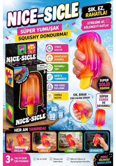 Nice-sicle Dondurma Squishy Oyuncak Süper Yumuşak Sıkılabilir Stres Oyuncağı Turuncu