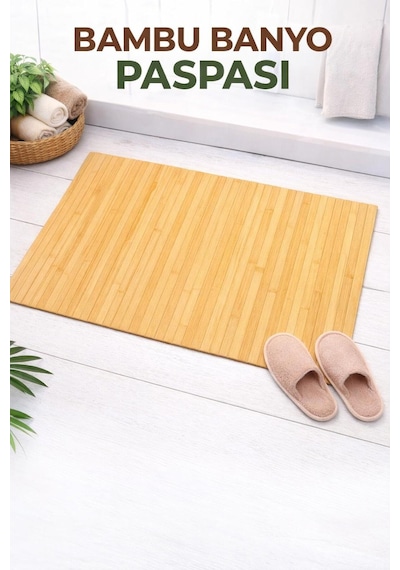 Bambu Kaydırmaz Tabanlı Banyo Paspası/ Matı Katlanabilir Koku Yapmaz Paspas 70 45 Cm Kahverengi