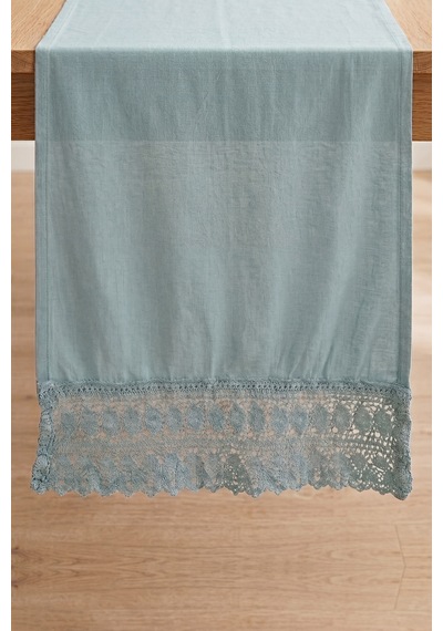 Mineral Blue Lacy Pamuklu Dantelli Runner 40x150 Cm Mavi