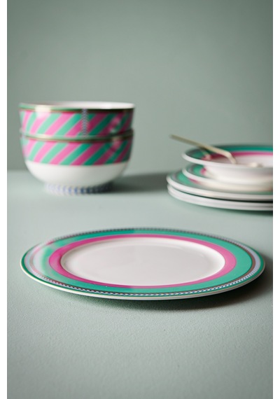 Pembe Yeşil Porselen Yemek Tabağı 28 Cm
