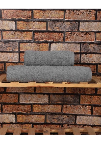2 Parça %100 Pamuklu Soft Lüx Banyo Havlu Seti Gri Renkli