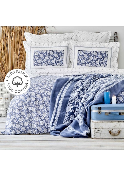 Karaca Home Celerina Mavi %100 Pamuk Çift Kişilik Fitted Nevresim Mavi