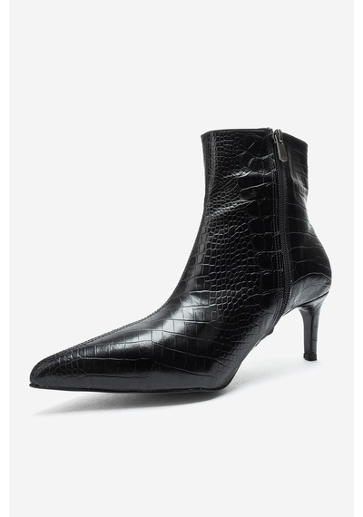Luvishoes Luvi Shoes Noya Siyah Baskı Sivri Burun Kadın İnce Topuklu Bot Siyah Kroko