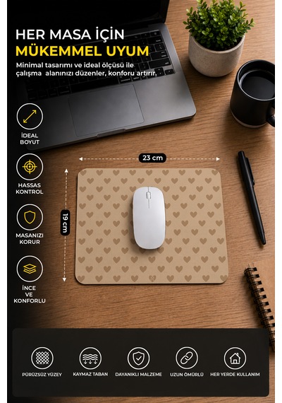 Kahverengi Renkli Kalpli Desenli Ergonomik Mouse Pad, Kaymaz Yüzey İle Ev Ve Ofis Kullanımı