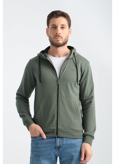 Shooter Sportwear Shooter Erkek Üç İplik Şardonsuz Fermuarlı Kapüşonlu Sweatshirt Haki