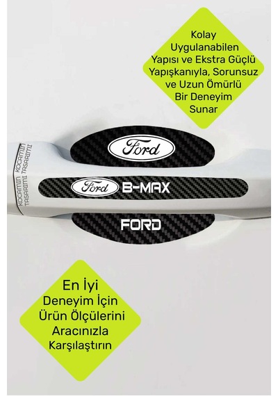 Premium Ford B-max Karbon Desenli Kapı Kolu Koruyucu Seti Çizilmelere Karşı Dayanıklı 8 Parça