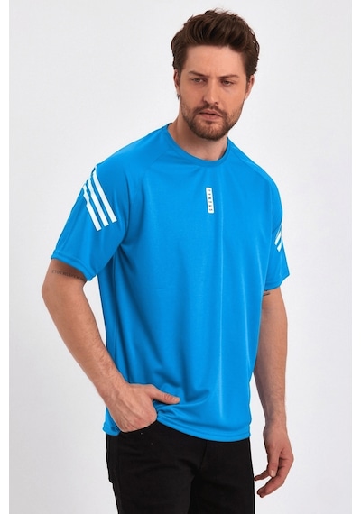 Genius Store Store Erkek Spor Tişört Baskılı Fitness, Antrenman Fit T-shirt Mavi