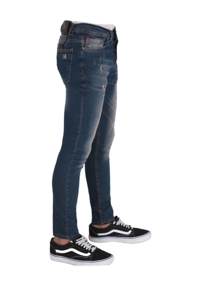 Erkek Denim Pantolon Tintli Lazerli Kot Giyim Trend Koyu Mavi