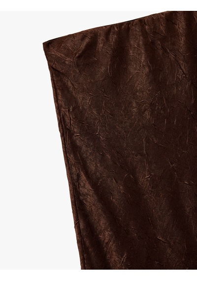 Koton Slim Fit Balık Kesim Dokulu Midi Saten Etek Kahverengi 6wak70011pw Kahve