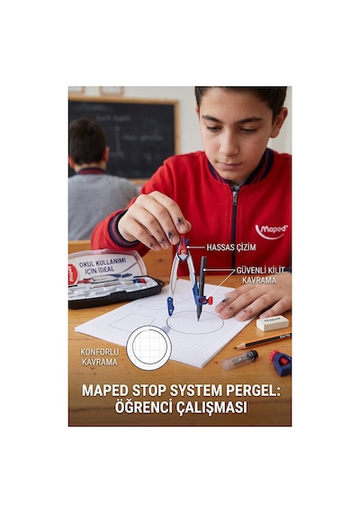 Metal Pergel Seti 7 Parça 1 Maped Stop System Profesyonel Pergel Çizim Proje Matematik Geometri Mimari Çizim Seti