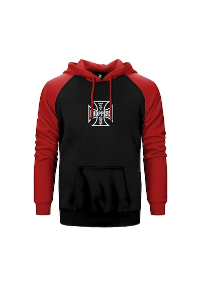 West Coast Choppers Logo Kırmızı Renk Reglan Kol Kapşonlu Sweatshirt Kırmızı